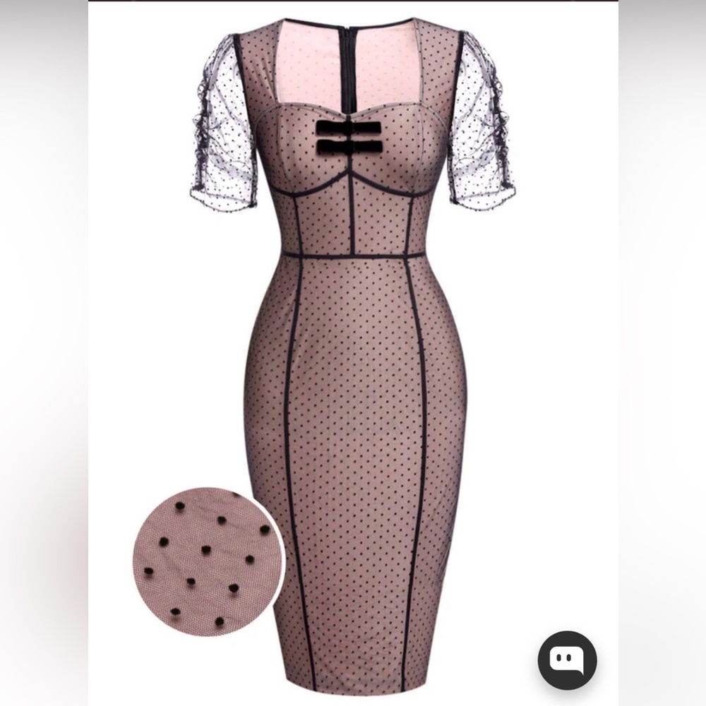 NWT! Pink 1960’s Polka Dot Mesh Pencil Dress. Size M